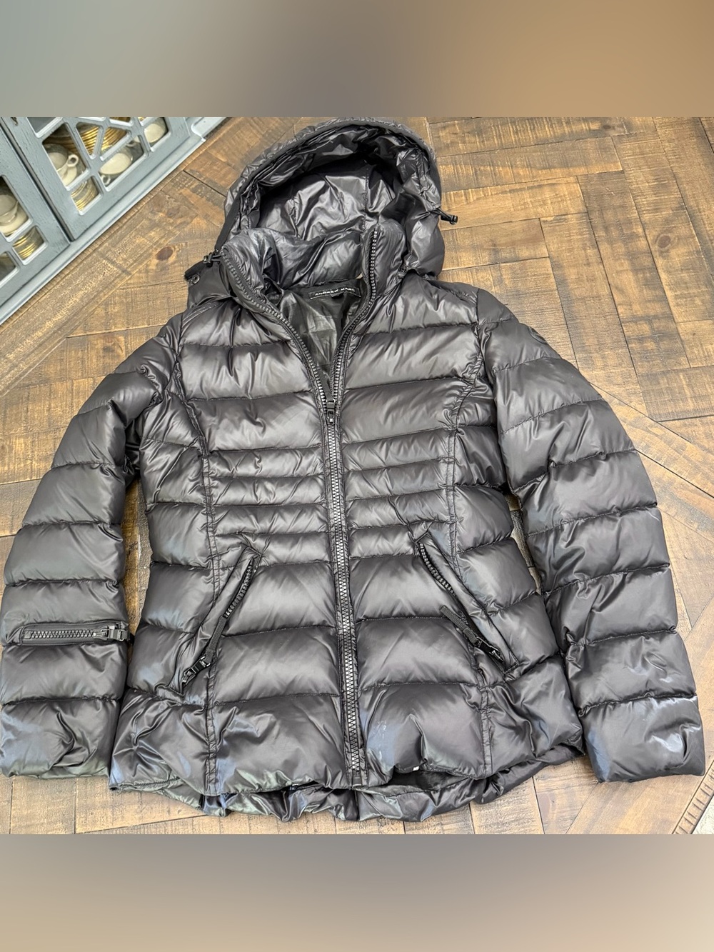 Andrew Marc Black Hooded Quilted Puffer Coat